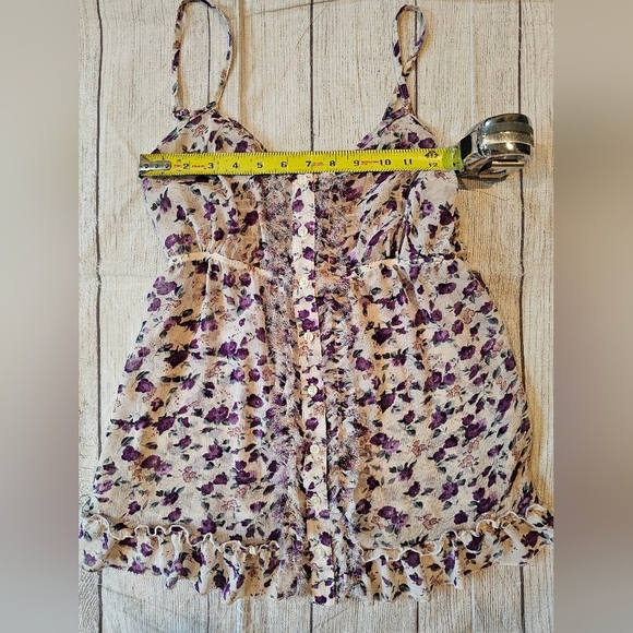 Express Size Medium Babydoll Tank Top Floral Boho Smocked Flowy Y2K Fairy Whimsy - Picture 9 of 10